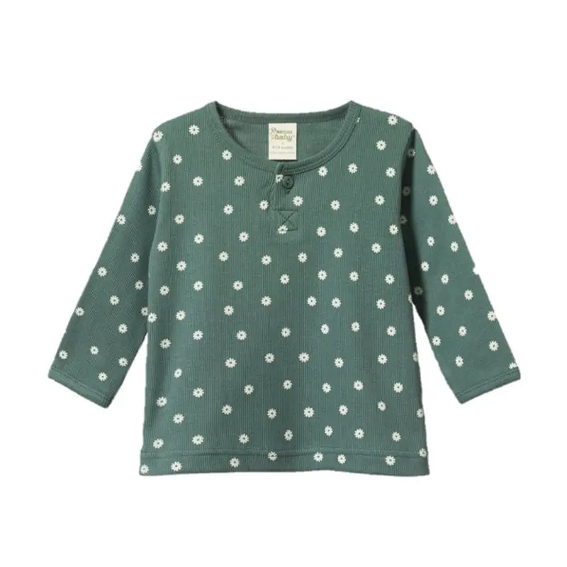 Nature Baby - Cotton Rib Henley Tee - Chamomile Print 1