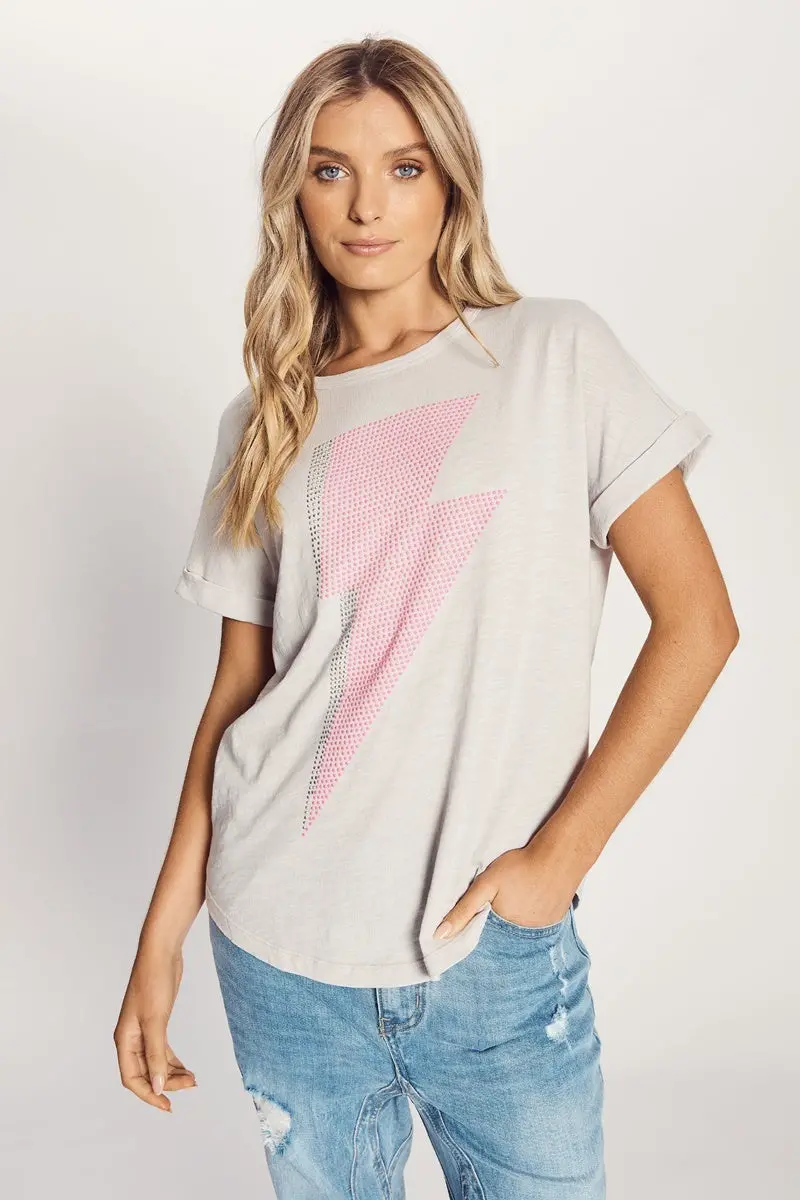 The Others - The Relaxed Tee Slub Tee - Stone/Pink Bolt 1