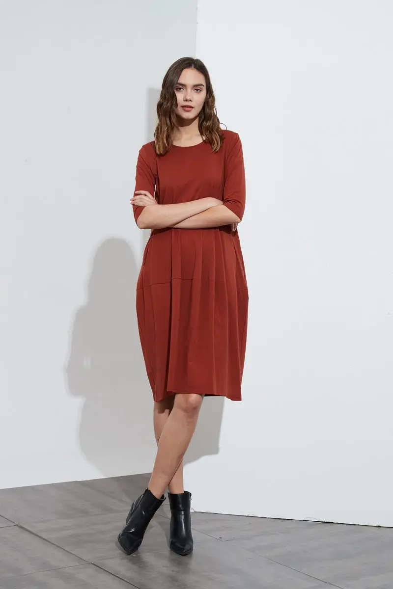 Tirelli - 3/4 Sleeve Diagonal Seam Dress - Rust 1
