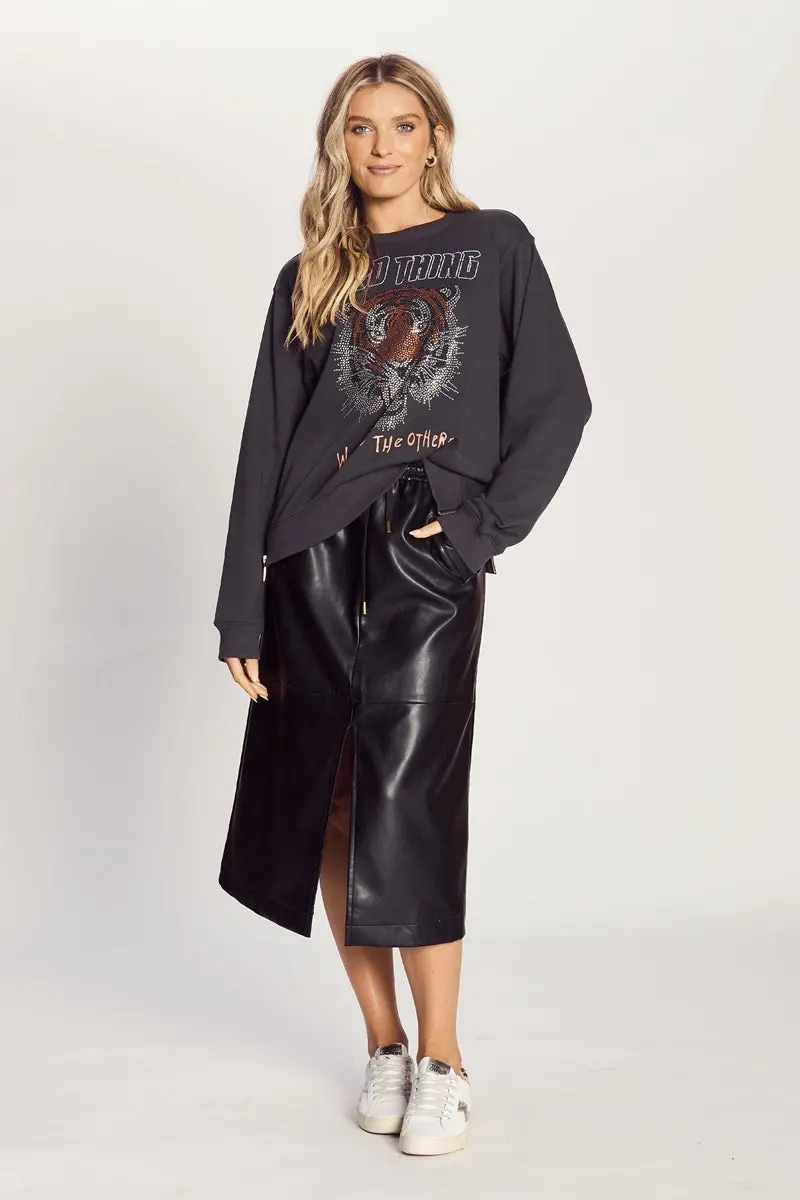 The Others - The Slim Zip Sweat - Black With Wild Tiger Diamonte 1