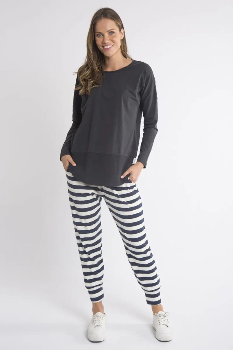 Elm - Fundamental Long Sleeve Rib Tee - Washed Black 1