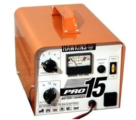 Hawkins Pro 15 Manually Operated 6, 12, 24 Volt 10 Amp Professional Battery Charger 1