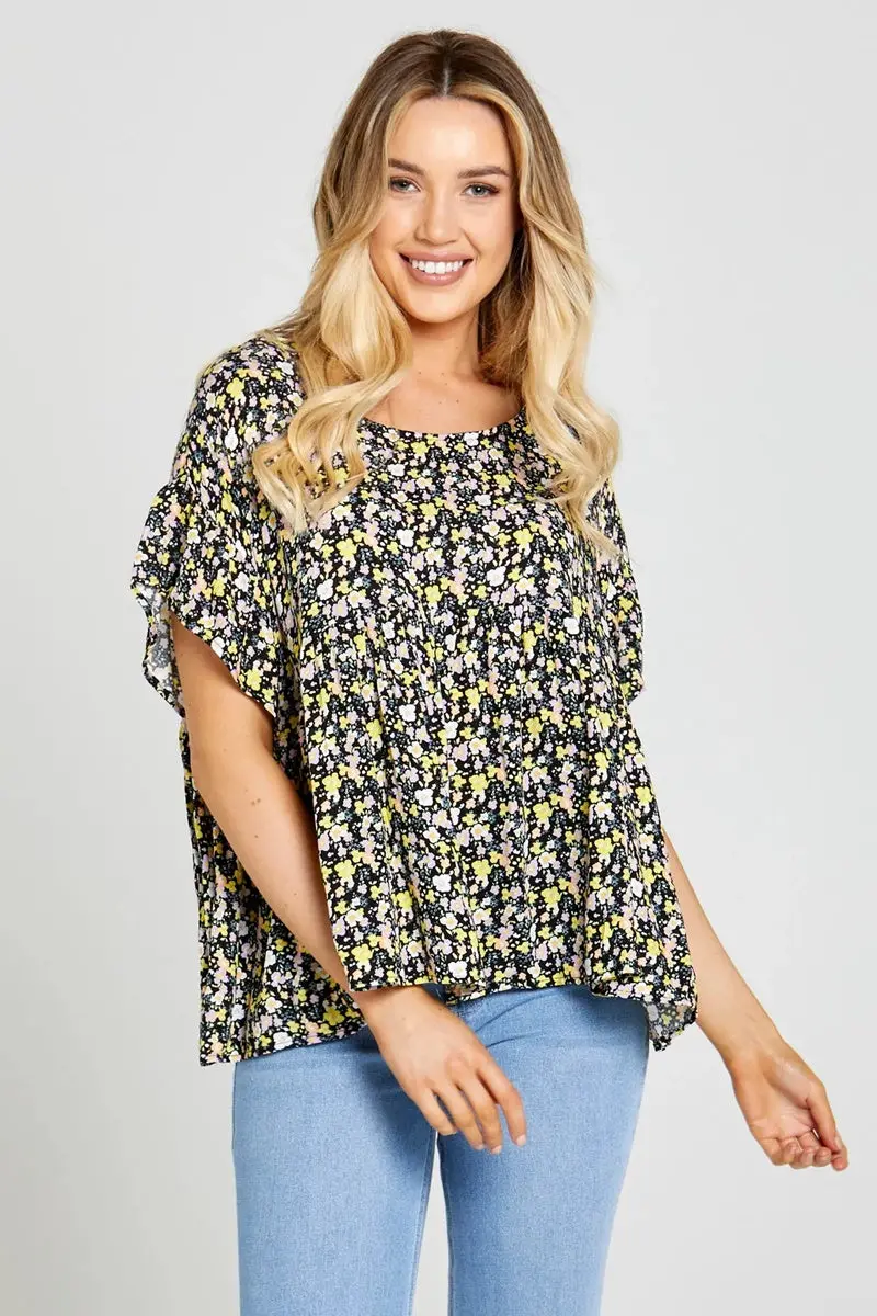 Sass - Sloane Oversized Top - Black Ditsy Floral 1