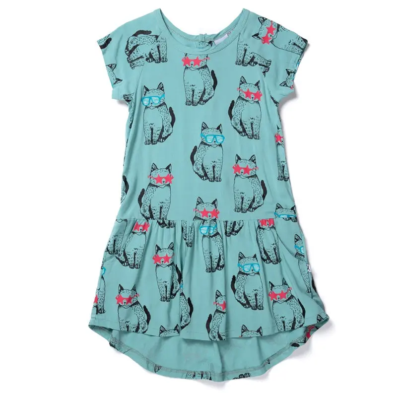 Minti - Cool Cats Woven Dress - Mint 1