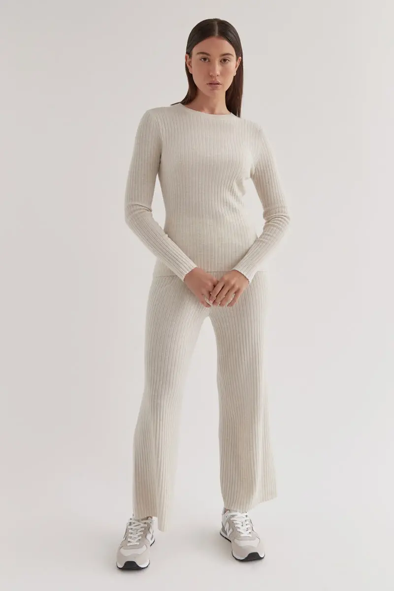 Assembly Label - Ella Long Sleeve Knit - Antique White Marle 1