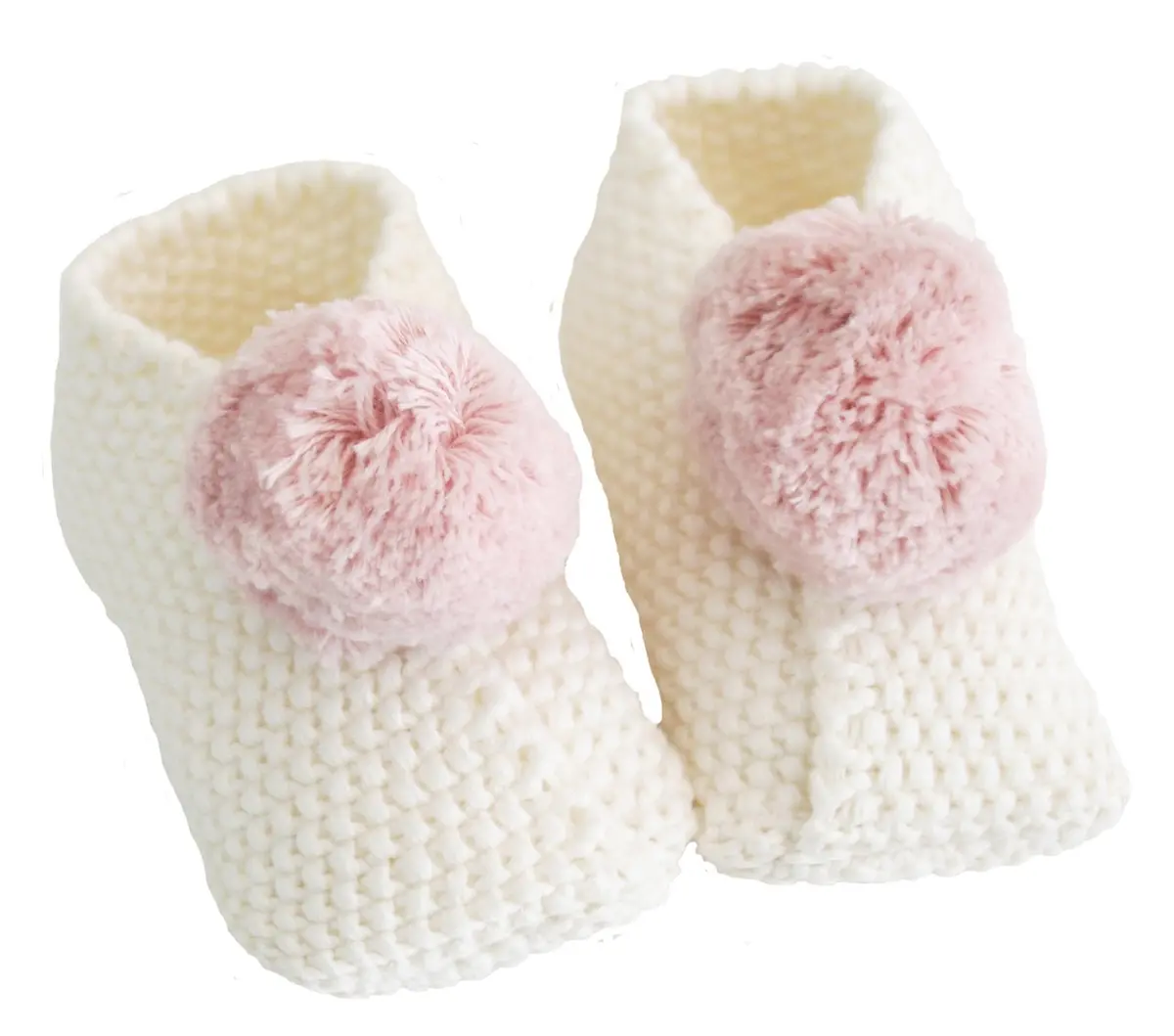 Alimrose - Baby Pompom Slippers Pink & Ivory 1