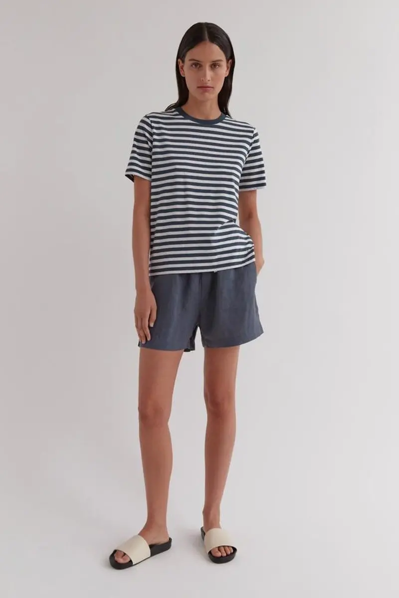 Assembly Label - High Neck Crew Tee - Slate Stripe 1