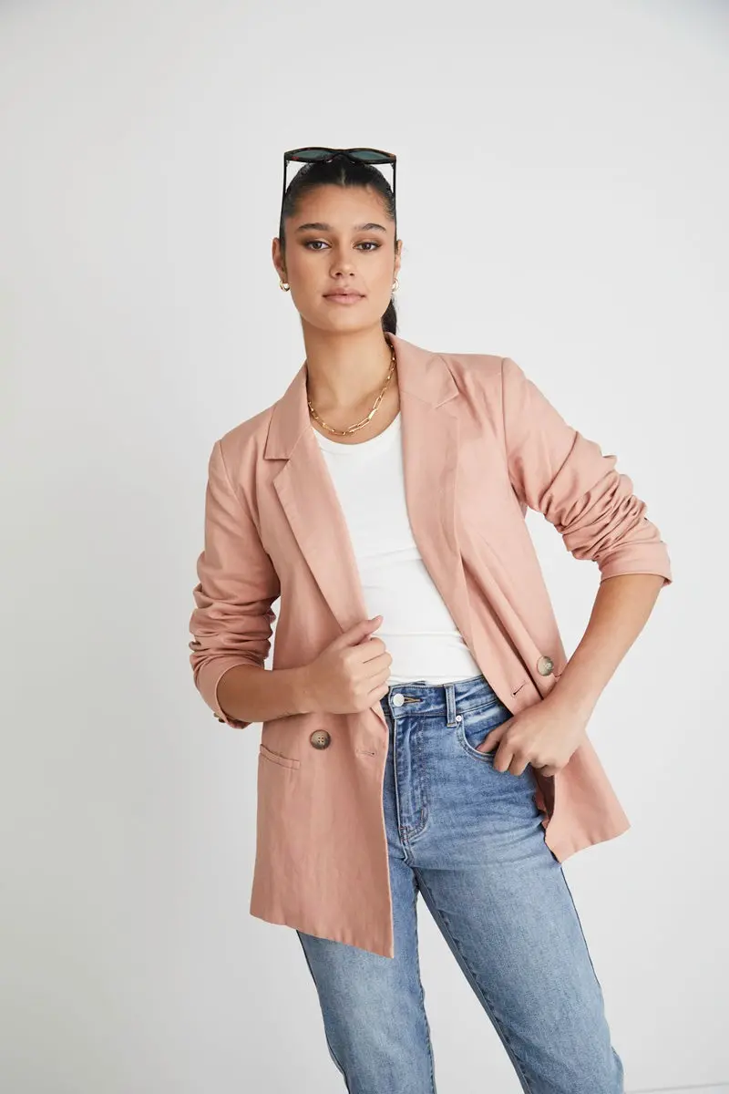 Re:Union - Constant Blush Linen Blazer - Blush 1
