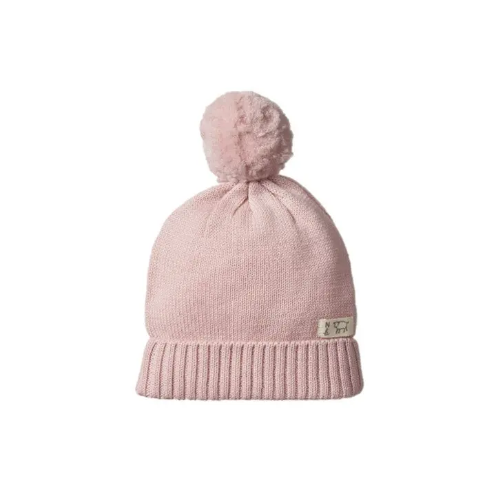 Nature Baby - Alpine Pom Pom Beanie - Rose Bud 1