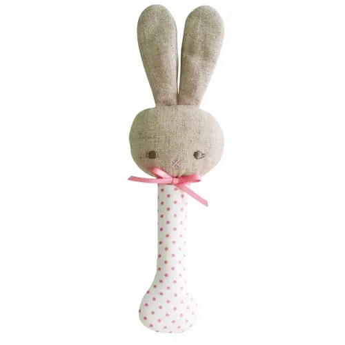 Alimrose - Bunny Stick Rattle - Spot Pink On Ivory 1