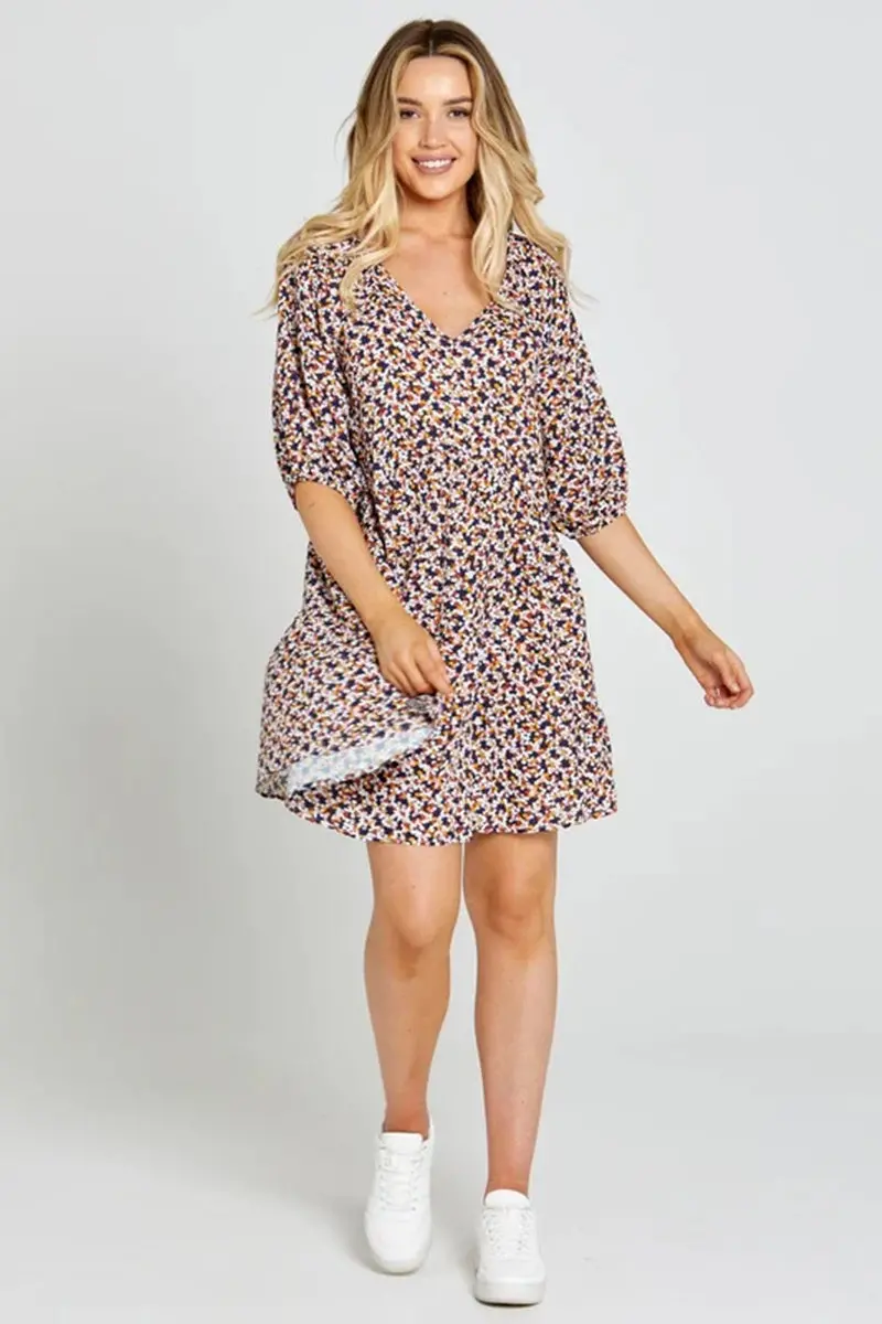 Sass - Isobelle Tiered Mini Dress - Navy Floral Ditsy 1