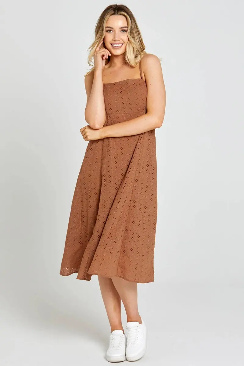 Sass - Sofia Embroidered Midi Dress - Mocha Brown 1