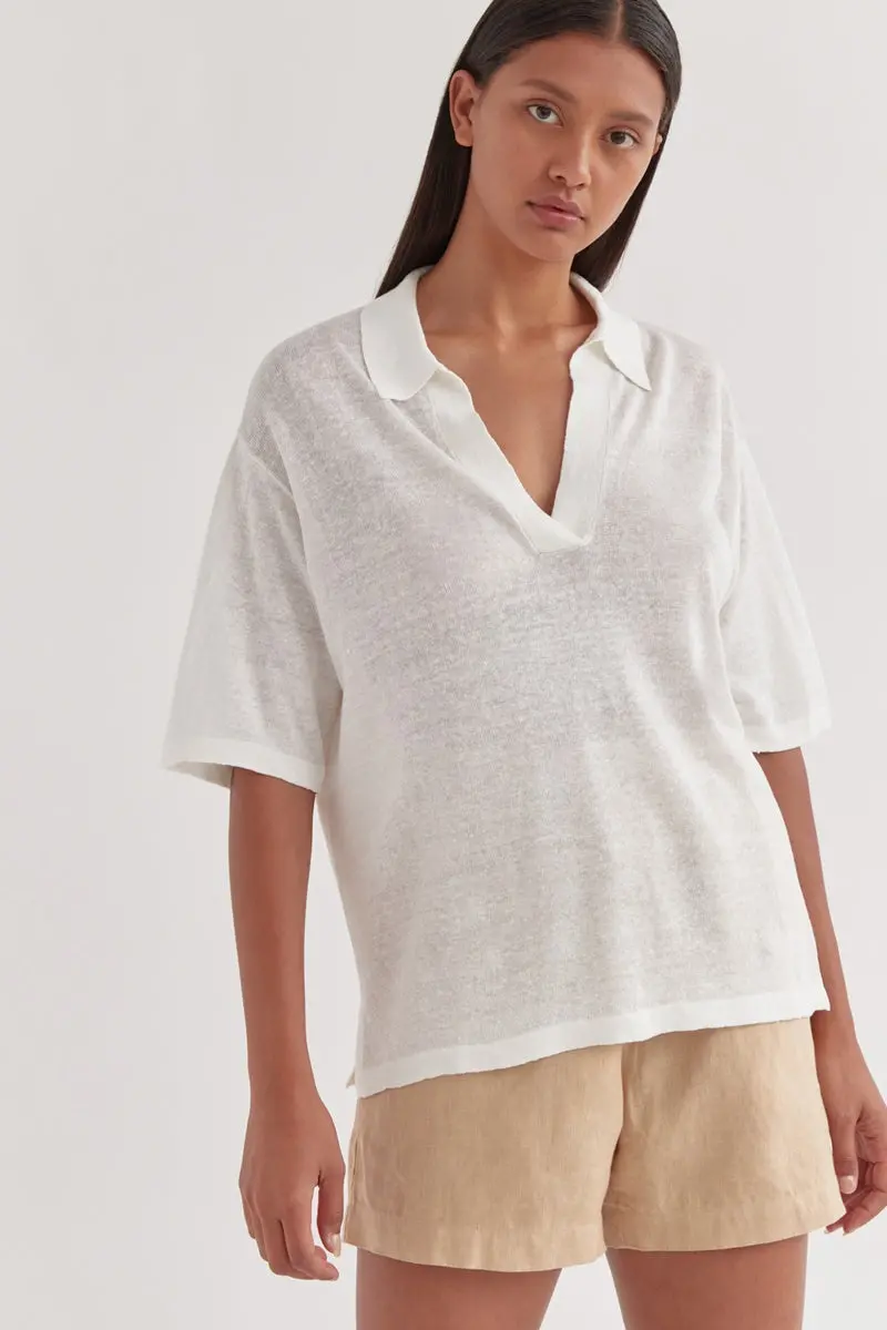 Assembly Label - Umi Linen Knit Polo - Antique White 2