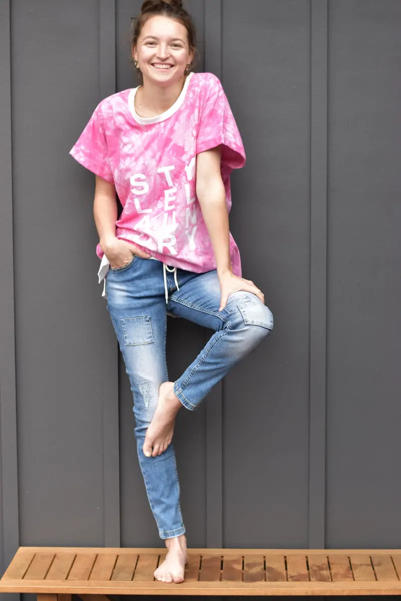 Style Laundry - Tie Dye Slouch Tee - Pink 1