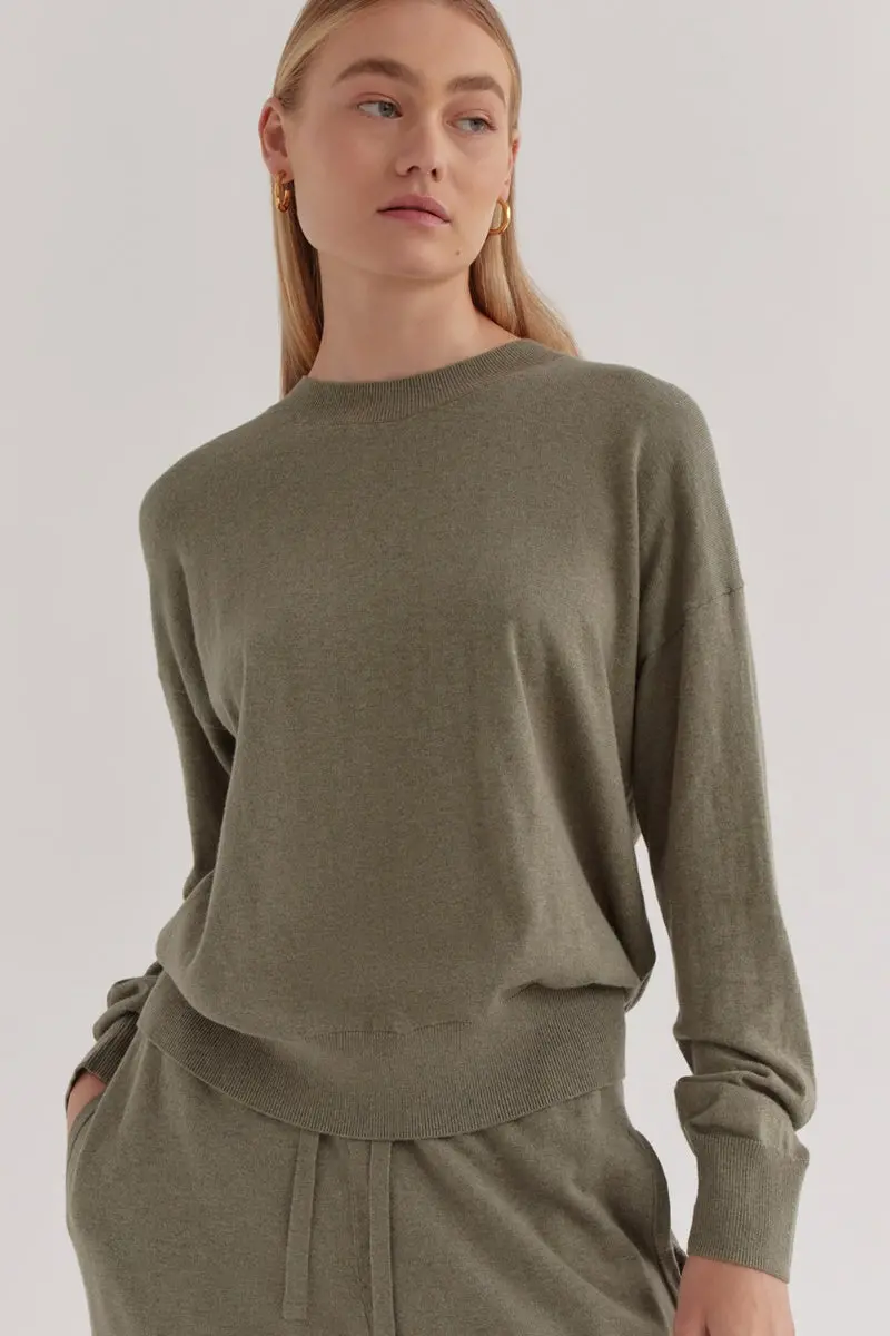 Assembly Label - Cotton Cashmere Lounge Sweater - Green Fog 1
