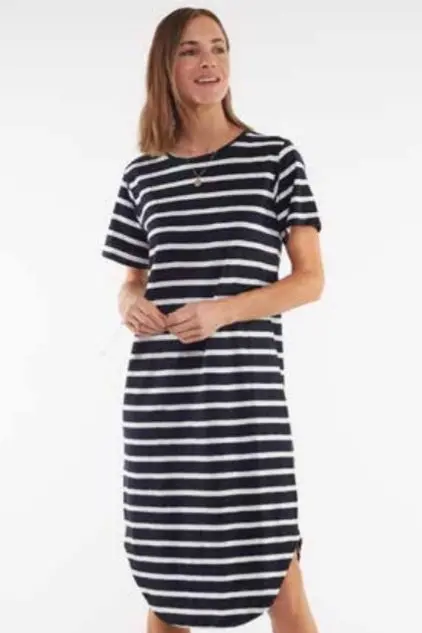 Foxwood - Bouvier Short Sleeve Dress - Navy Stripe 1