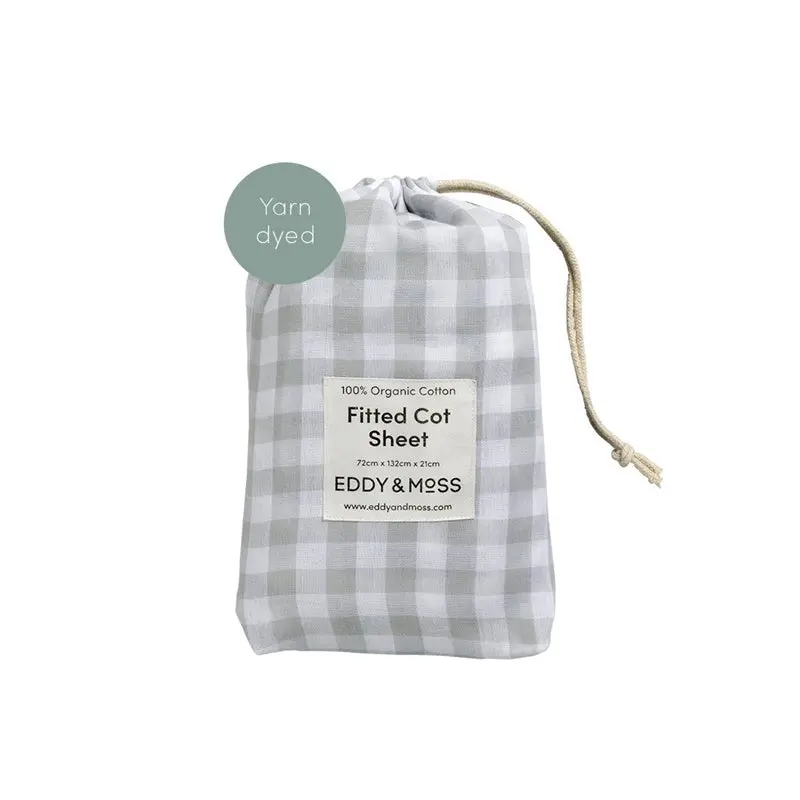Eddy & Moss - Fitted Cot Sheet - Gingham Fog 1