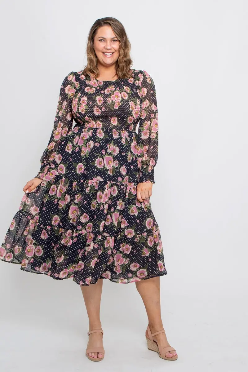 Leoni Curve - Caily Dress - Navy Pink Floral 1
