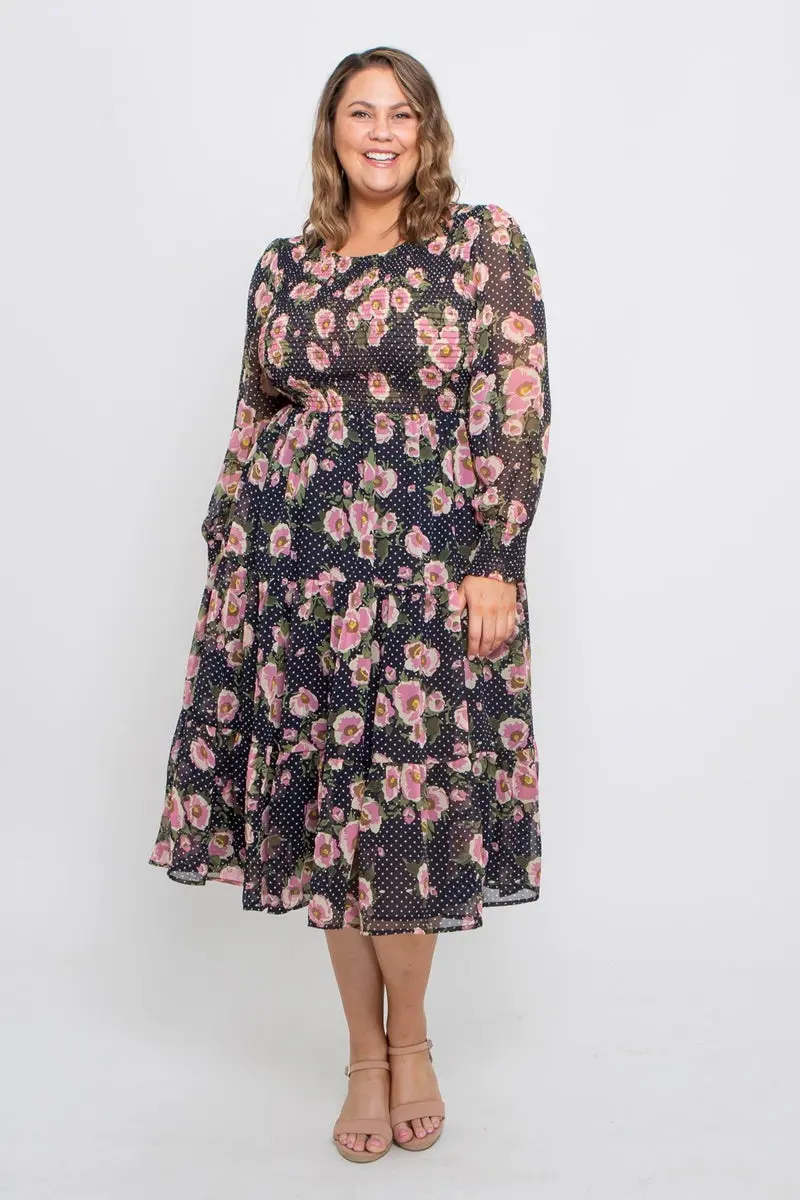 Leoni Curve - Caily Dress - Navy Pink Floral 2