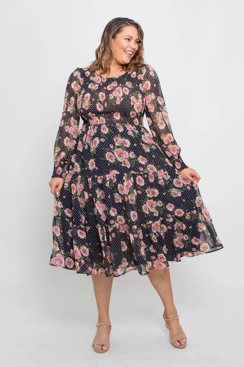 Leoni Curve - Caily Dress - Navy Pink Floral 3