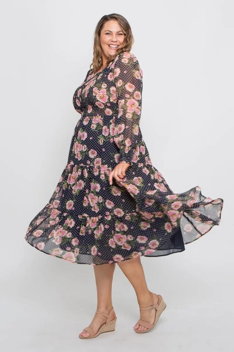 Leoni Curve - Caily Dress - Navy Pink Floral 4