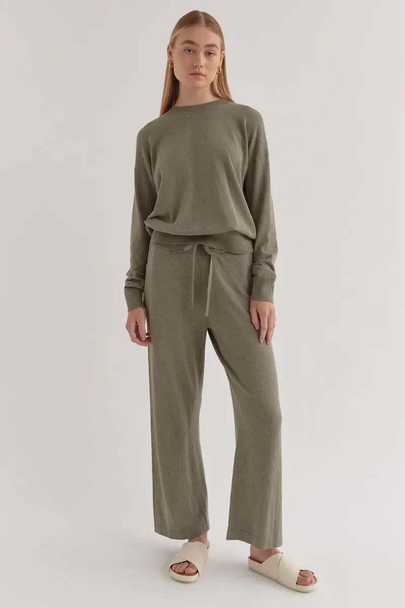 Assembly Label - Cotton Cashmere Wide Leg Pant - Green Fog 1