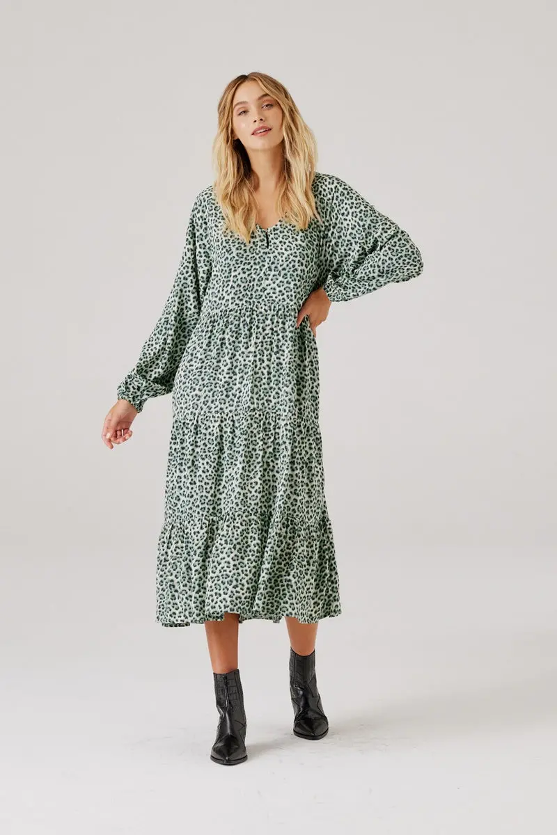 Cartel & Willow - Cali Midi Dress - Sage Leopard 1