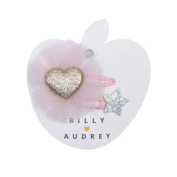 Billy Loves Audrey - Gold Glitter Heart Clip Duo 1