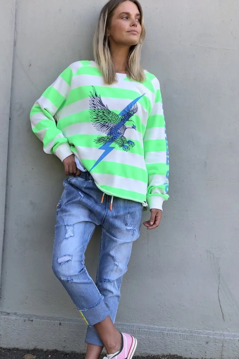 Hammill & Co - Raw Hem Green Stripe Sweat 1