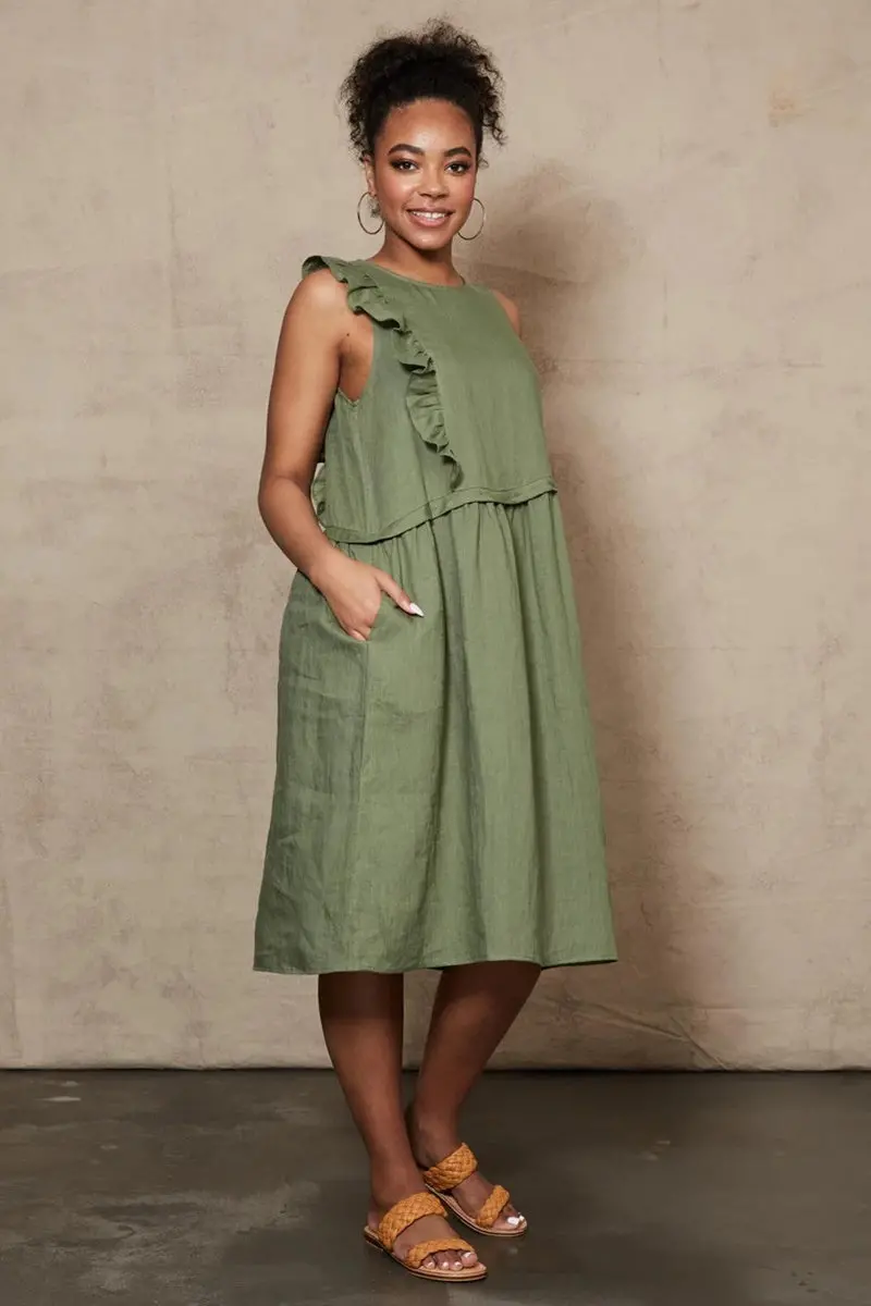 Eb & Ive - Indica Frill Dress - Fern 1