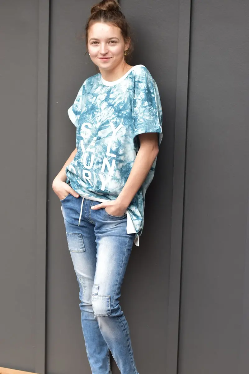 Style Laundry - Tie Dye Slouch Tee - Teal 1