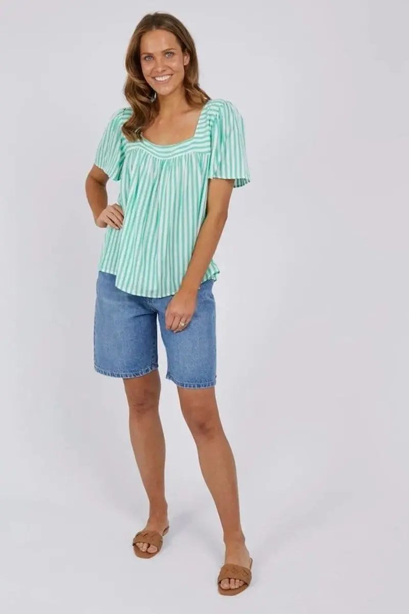 Elm - Aurora Stripe Top - Green/White 1