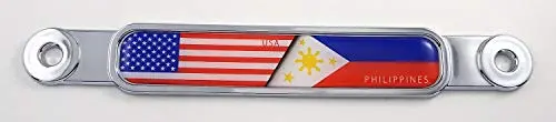 Usa Philippines Flag Chrome Emblem Screw On Car License Plate Decal Badge 1