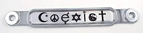 Coexist Flag Chrome Emblem Screw On Car License Plate Decal Badge 1
