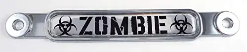 Zombie Flag Chrome Emblem Screw On Car License Plate Decal Badge 1