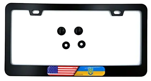 Usa/Ukraine Flag Black Aluminium Car License Plate Frame Holder 1