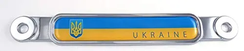 Ukraine Flag With Trident Chrome Emblem Screw On Car License Plate Decal Badge 1