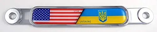 Usa Ukraine American Flag Chrome Emblem Screw On Car License Plate Decal Badge 1