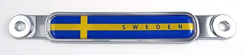 Sweden Swedish Flag Chrome Emblem Screw On Car License Plate Decal Badge 1