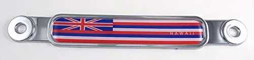 Hawaii Flag Chrome Emblem Screw On Car License Plate Decal Badge 1