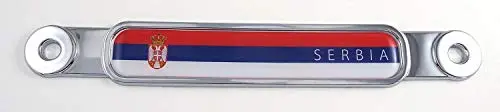 Serbia Flag Chrome Emblem Screw On Car License Plate Decal Badge 1