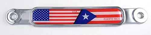 Usa Puerto Rico Flag Chrome Emblem Screw On Car License Plate Decal Badge 1