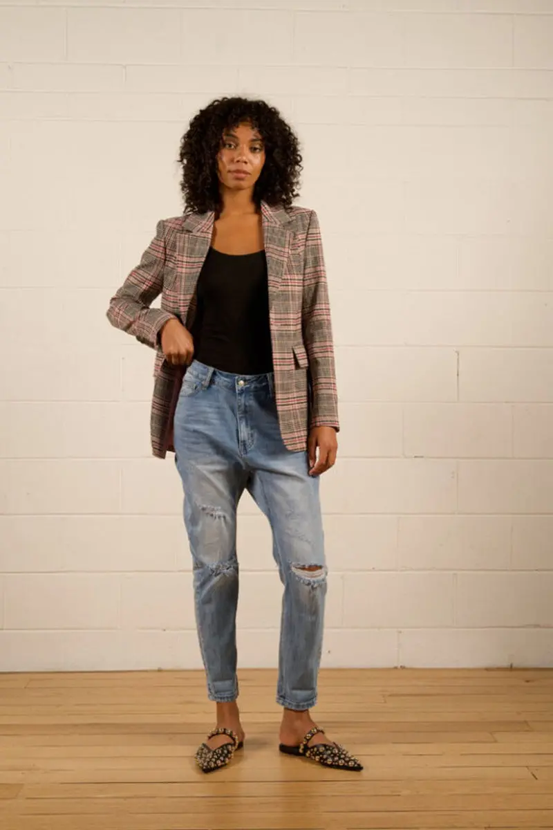 The Others - Jules Longline Blazer - Pink Check 1