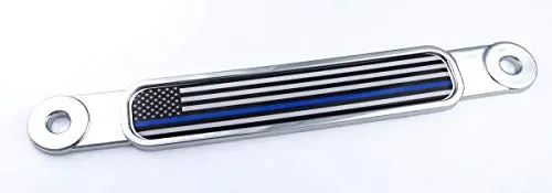 Usa Police Thin Blue Line Chrome Emblem Screw On Car License Plate Decal Badge 1