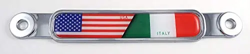 Usa Italia Italy Flag Chrome Emblem Screw On Car License Plate Decal Badge 1