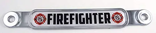 Fire Fighter Firefighter Chrome Emblem Screw On Car License Plate Decal Badge 1