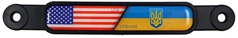 Usa/Ukraine Flag Emblem Screw On Car License Plate Decal Badge 1