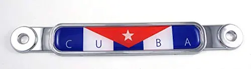 Cuba Cuban Flag Chrome Emblem Screw On Car License Plate Decal Badge 1