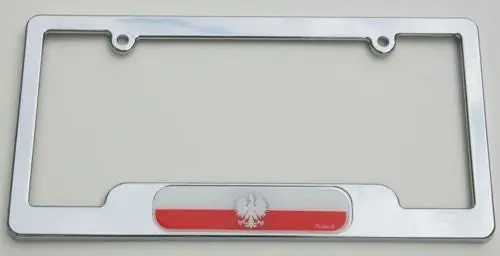 Poland. Polish Chrome Plated Abs License Plate Frame Dome Emblem Free Caps 1
