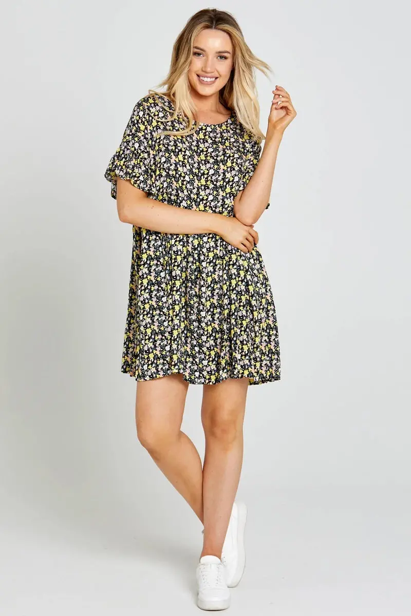 Sass - Sloane Mini Dress - Black Ditsy Floral 1